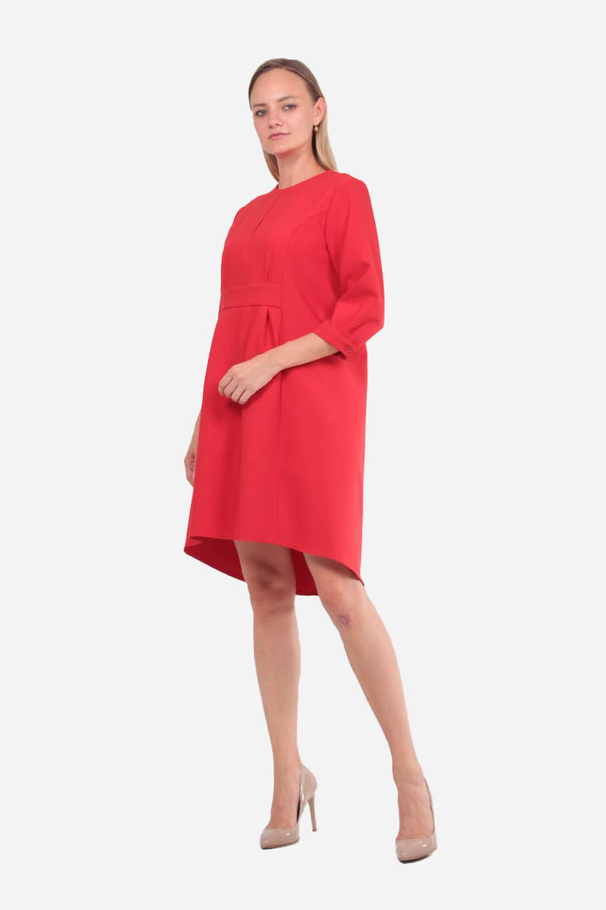 FRN LINE – Red Modern-Fit Dress with Pockets for Women