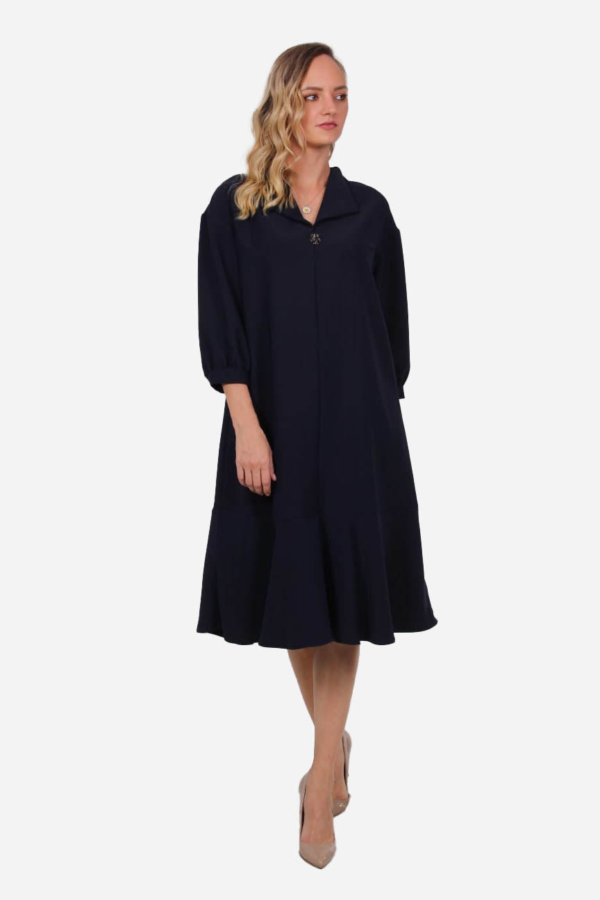 FRN LINE – Navy V-Neck Dress with Jewel Buttons for Women
