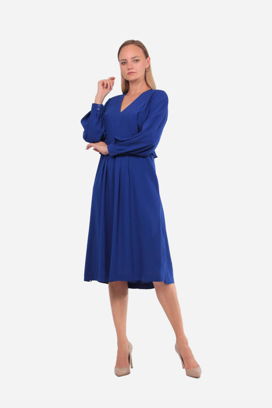 FRN LINE – Blue Midi Dress with Ruffle Detail