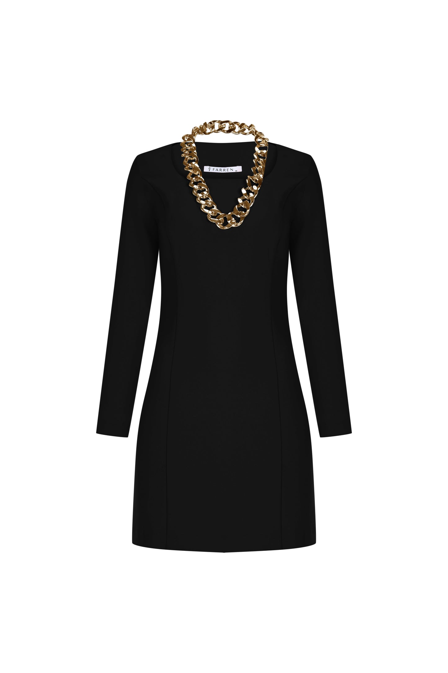 FRN LINE – Black Chain-Detail Long Sleeve Mini Dress for Women FRN3100