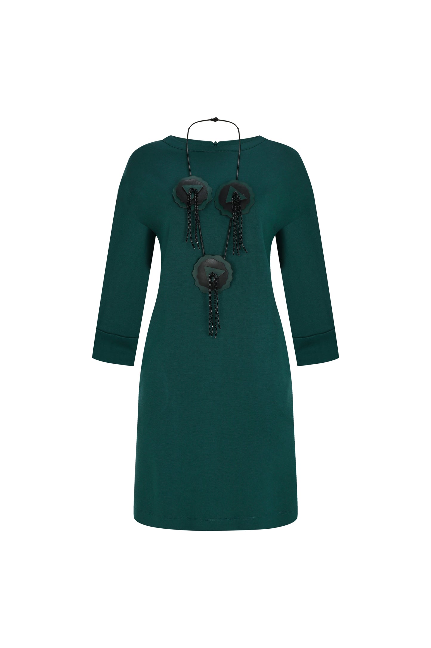 FRN LINE – Green Embellished Knit Dress with Appliqué for Women FRN3105