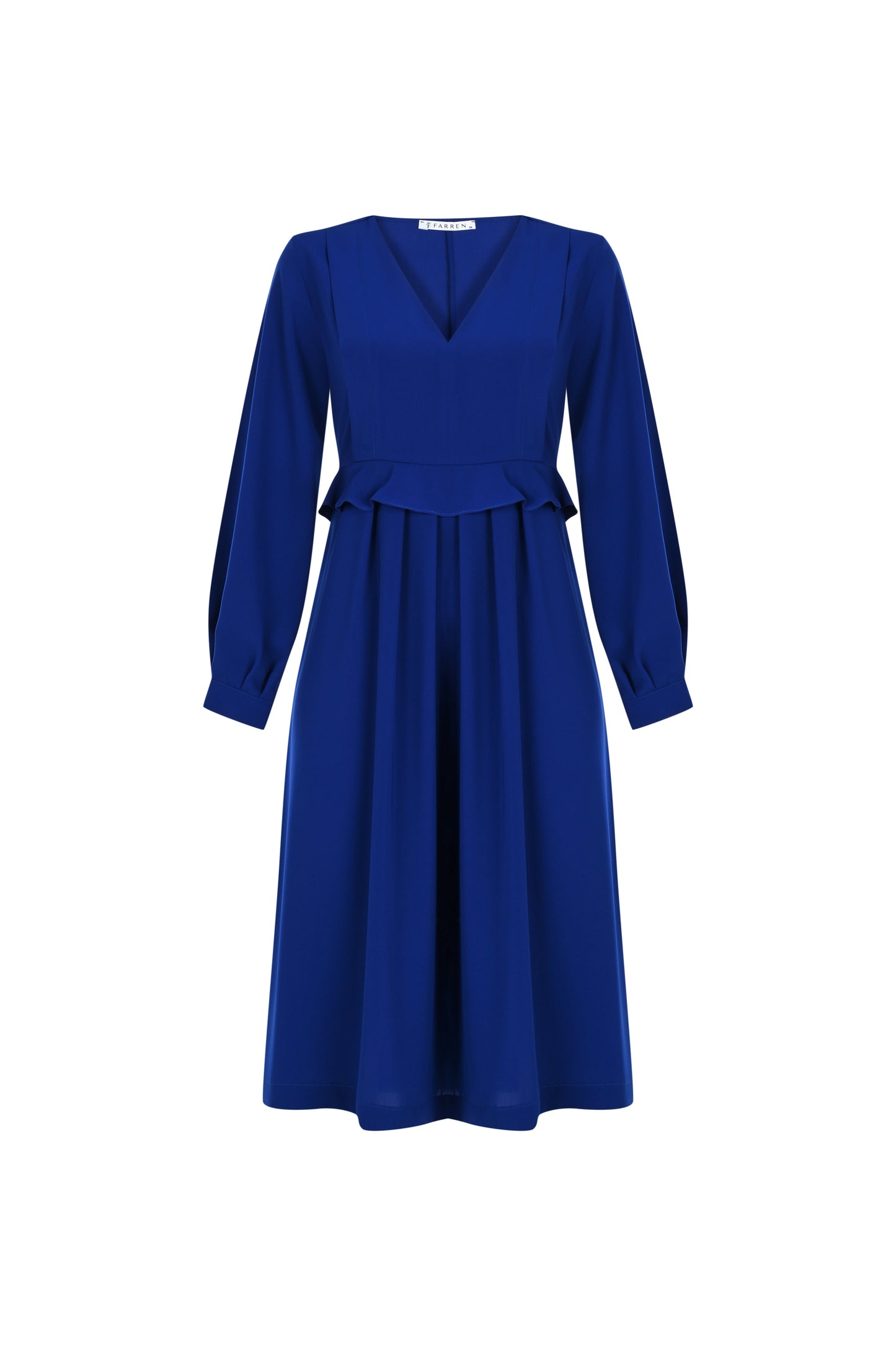 FRN LINE – Blue Midi Dress with Ruffle Detail
