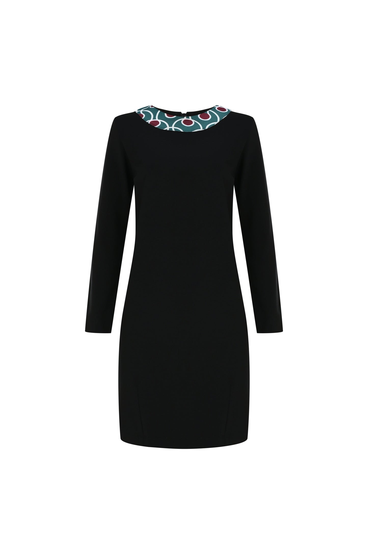 FRN LINE – Black Knit Dress with Patterned Collar Detail for Women FRN3110