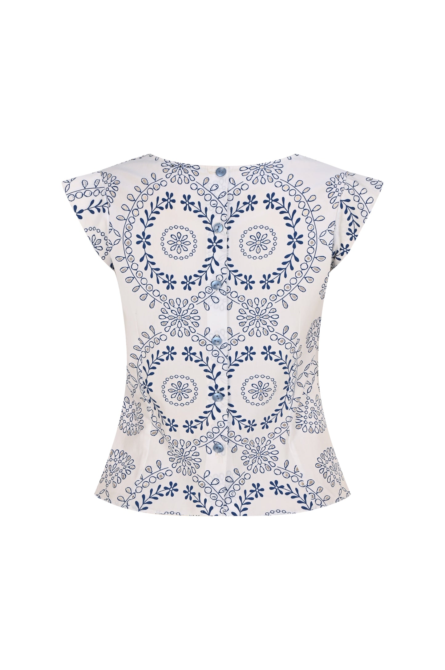 FRN LINE – Blue Ethnic Pattern Buttoned Blouse