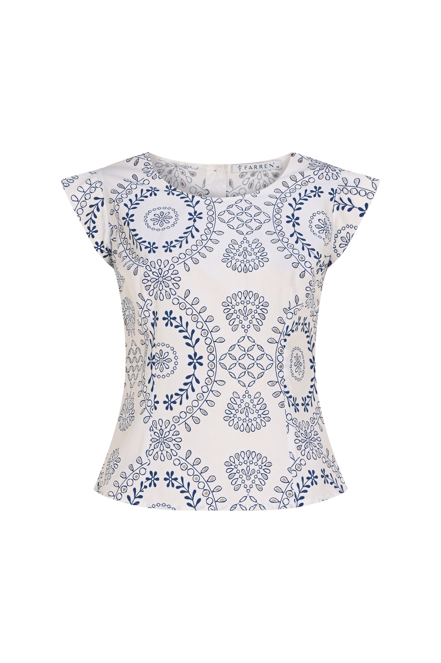 FRN LINE – Blue Ethnic Pattern Buttoned Blouse