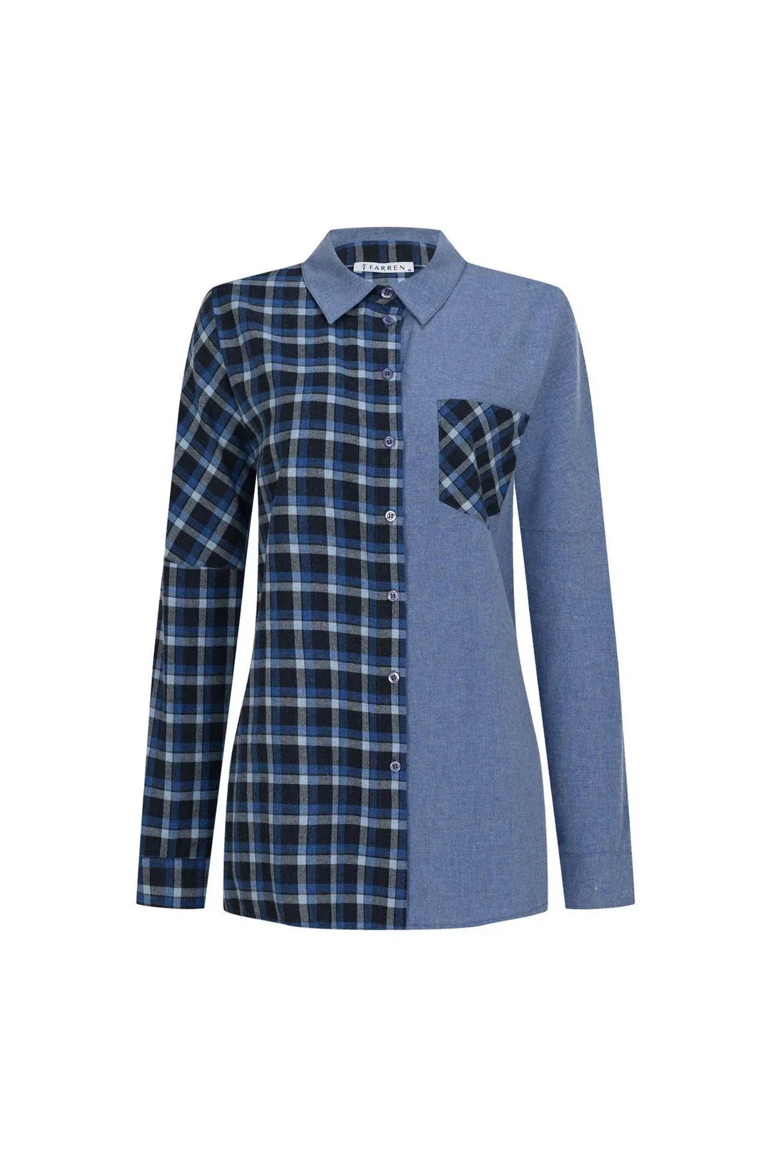 FRN LINE – Blue Two-Tone Patchwork Shirt for Women FRN1114