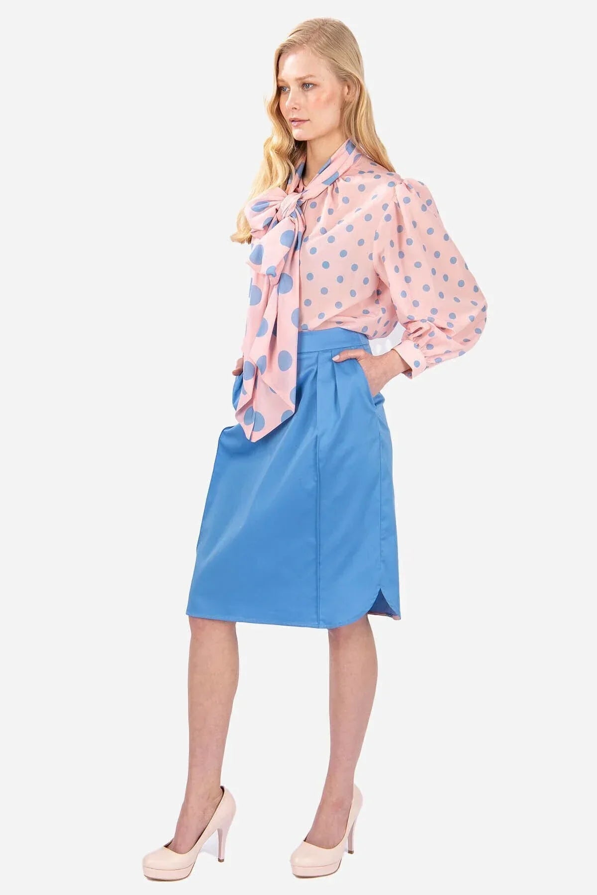 FRN LINE – High Waist Blue Pencil Skirt