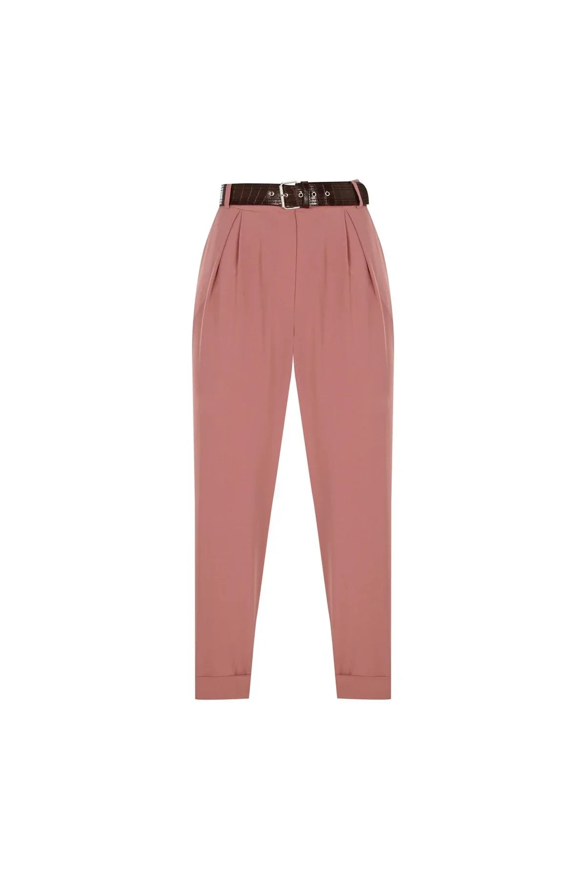 FRN LINE – Pink Pleated Tapered Trousers with Belt for Women FRN2000