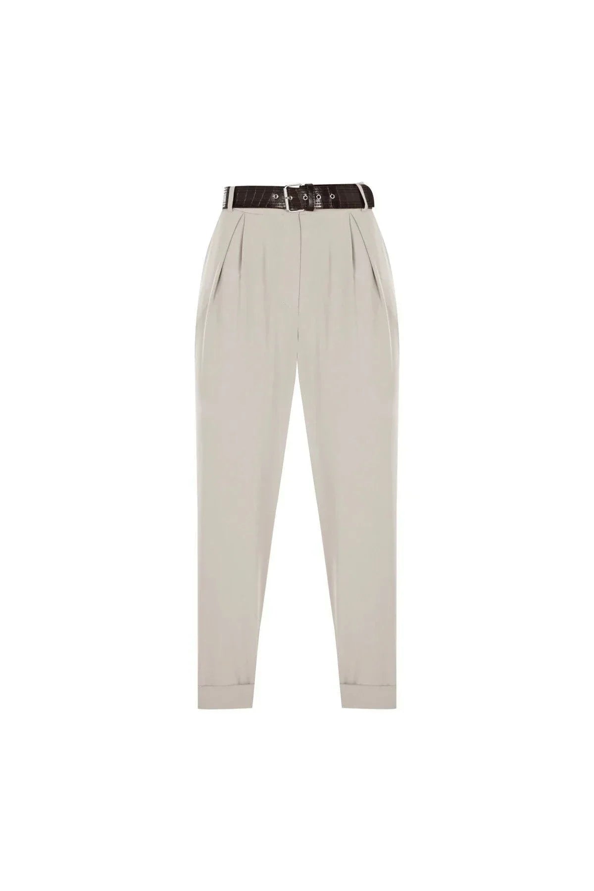 FRN LINE – Beige Pleated Tapered Trousers with Belt for Women FRN2000