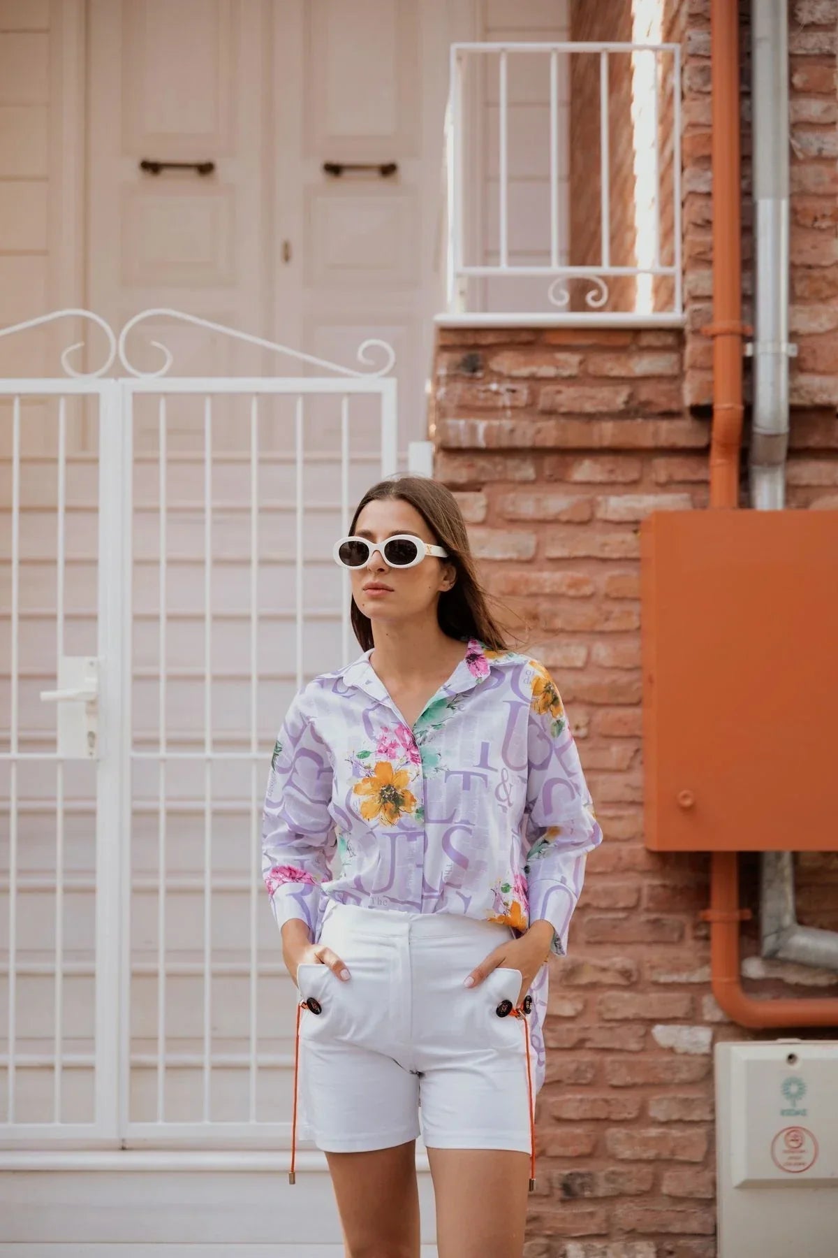 FRN LINE – Lilacc Typographic Floral Oversized Shirt for Women FRN10101