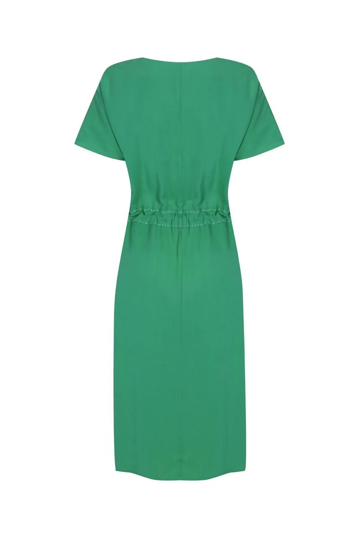 FRN LINE – Green Tropical Embroidered V-Neck Midi Dress for Women FRN30399