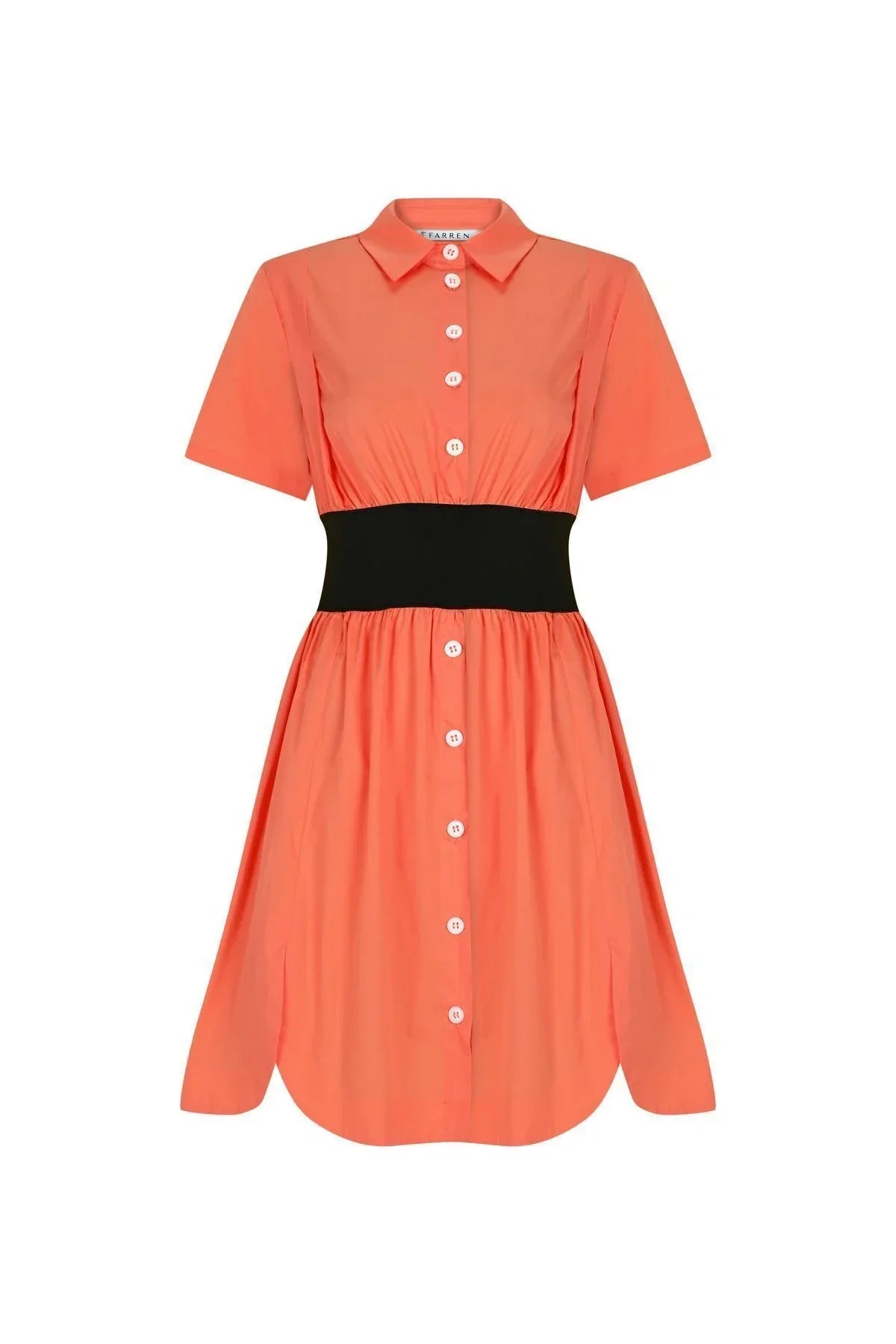 FRN LINE – Orange Colorblock Waist Cotton Shirt Dress for Women FRN30381