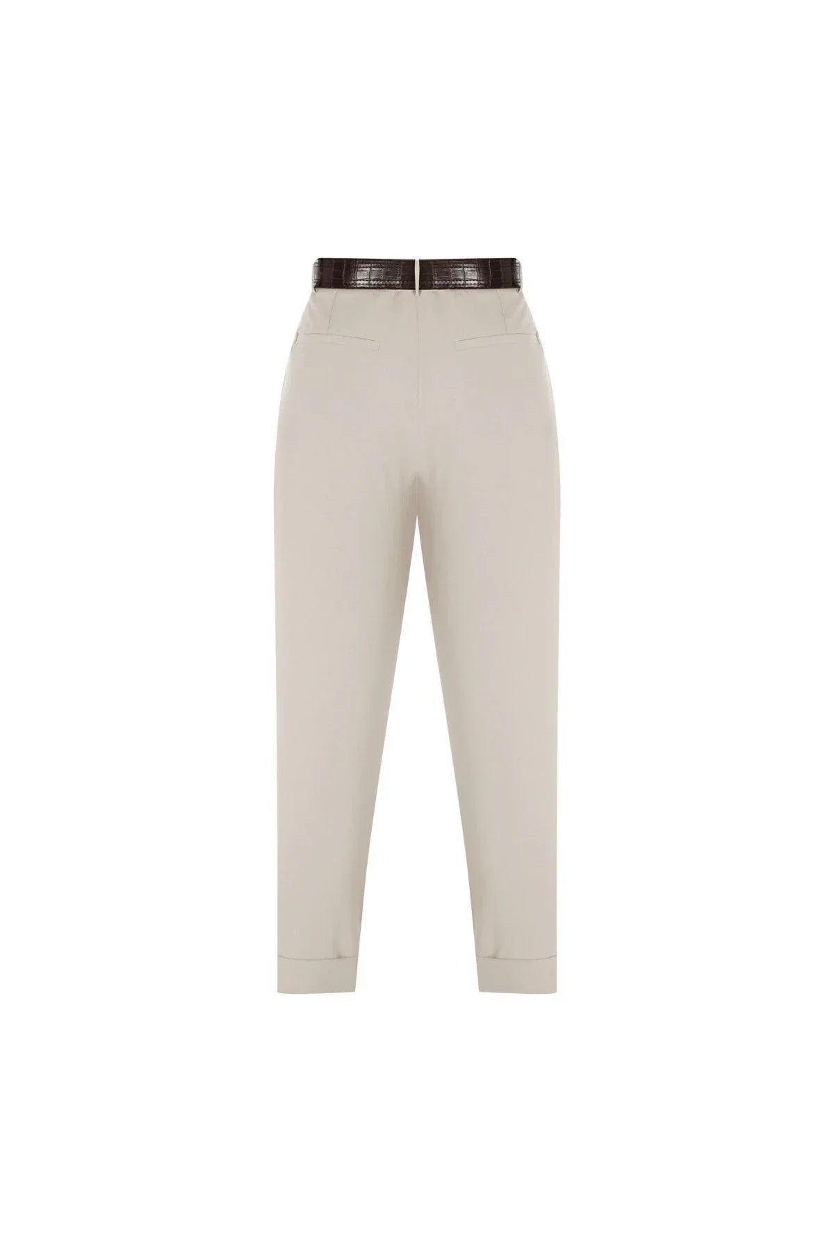 FRN LINE – Beige Pleated Tapered Trousers with Belt for Women FRN2000