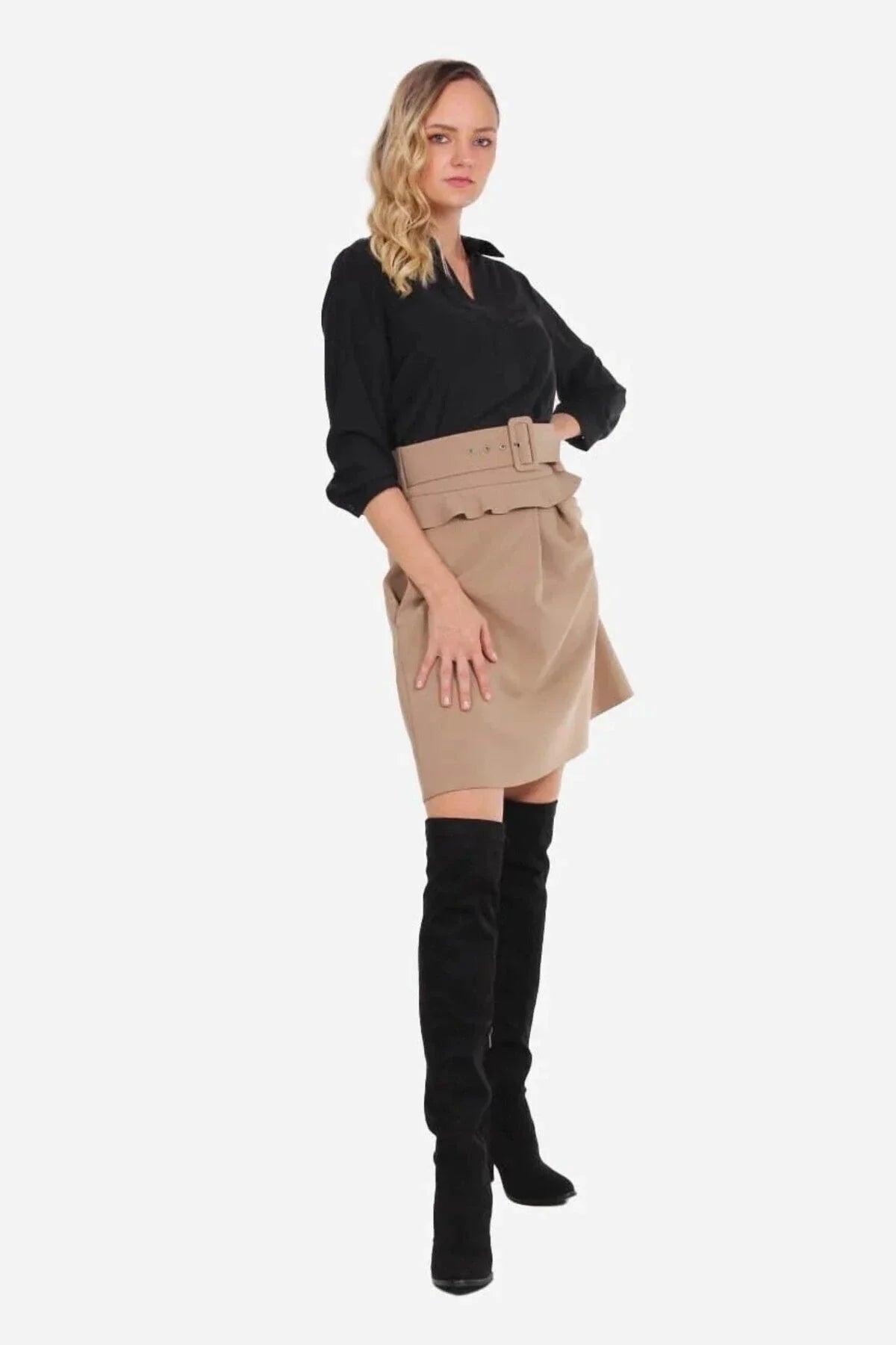 FRN LINE – Camel Belted Mini Skirt