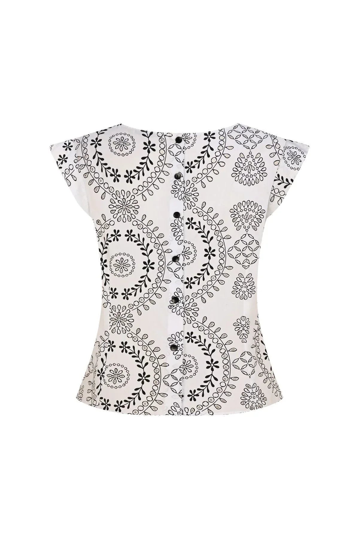 FRN LINE – Black Ethnic Pattern Buttoned Blouse
