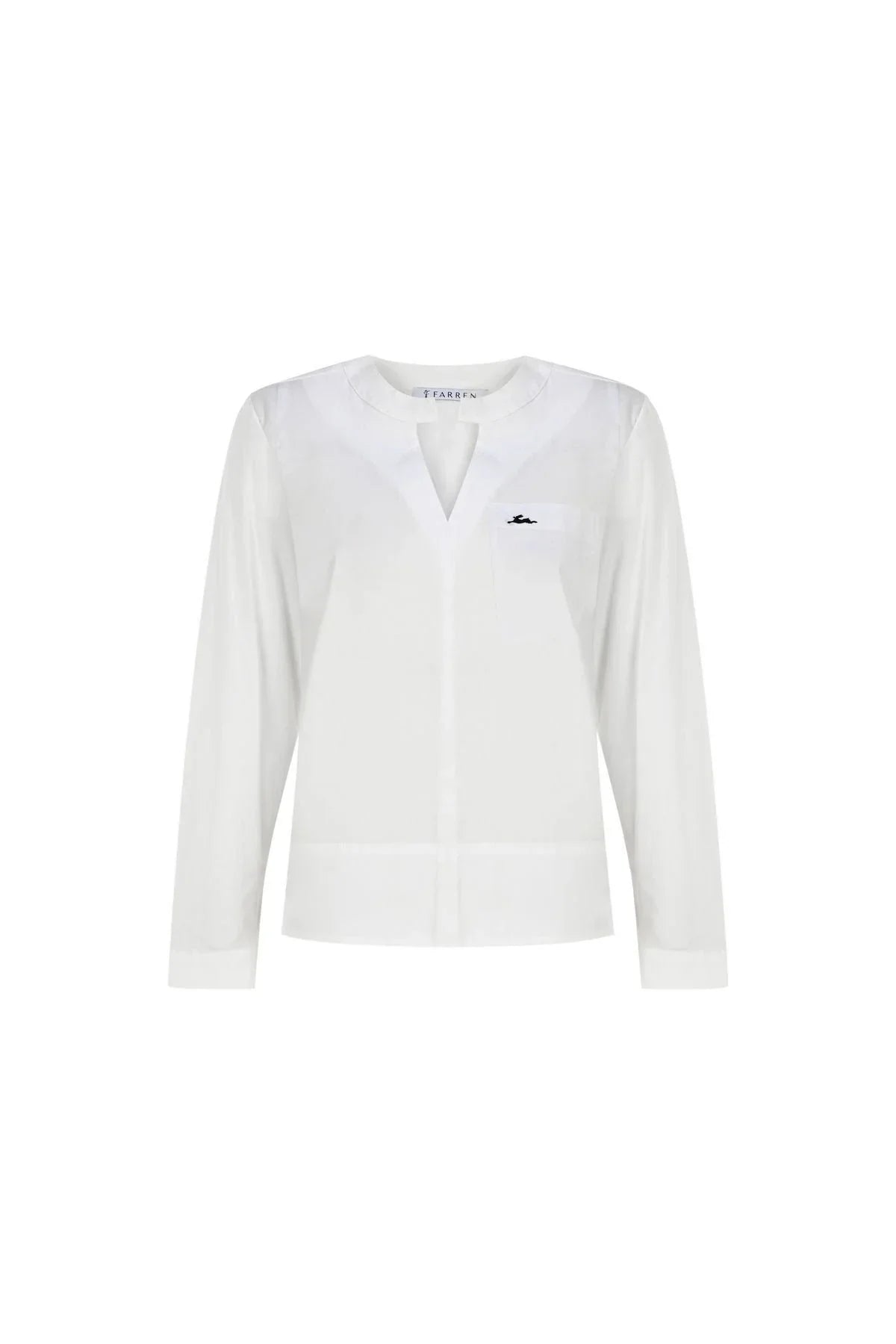 FRN LINE – White Poplin Long Sleeve Pocket Blouse for Women FRN1104