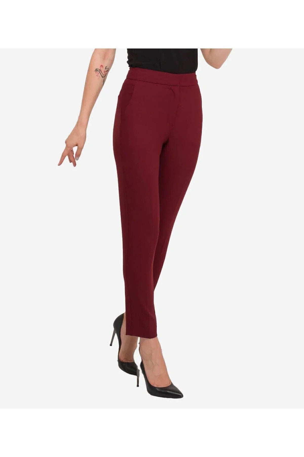 FRN LINE – Burgundy Cigarette Trousers for Women FRN2054