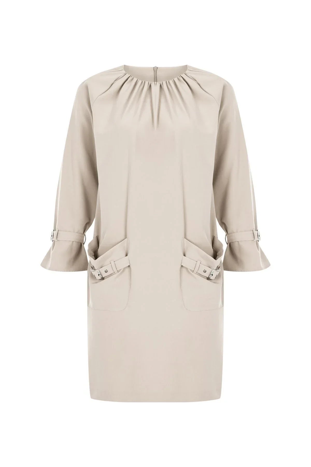 FRN LINE – Beige Buckle Detail Mini Dress for Women FRN3003