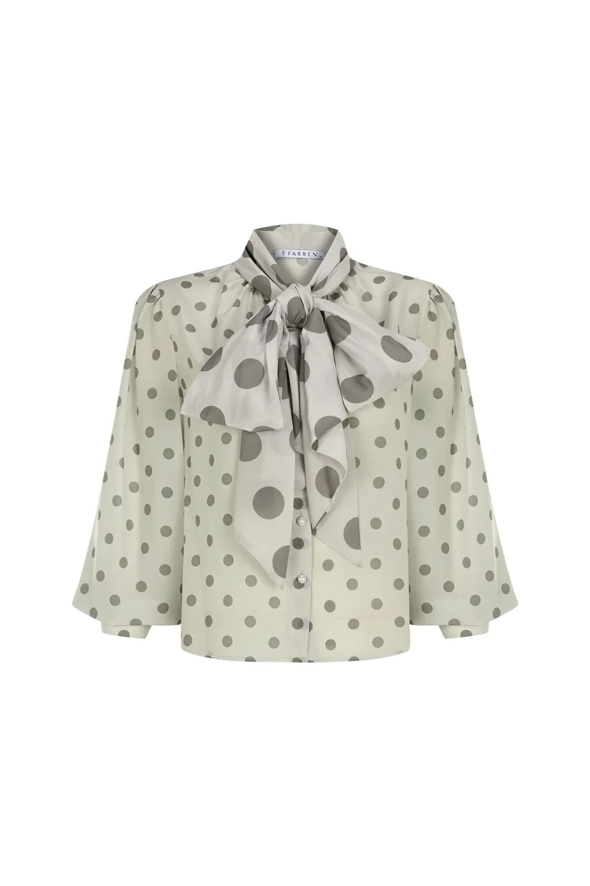 FRN LINE – Beige Tie-Neck Blouse with Pearl Buttons for Women FRN1003