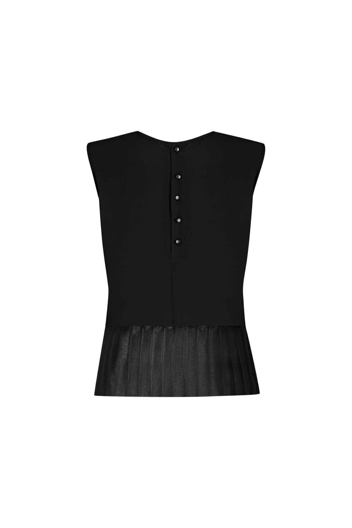 FRN LINE – Black Blouse with Pleated Tulle Hem and Back Button Closure for Women FRN1102