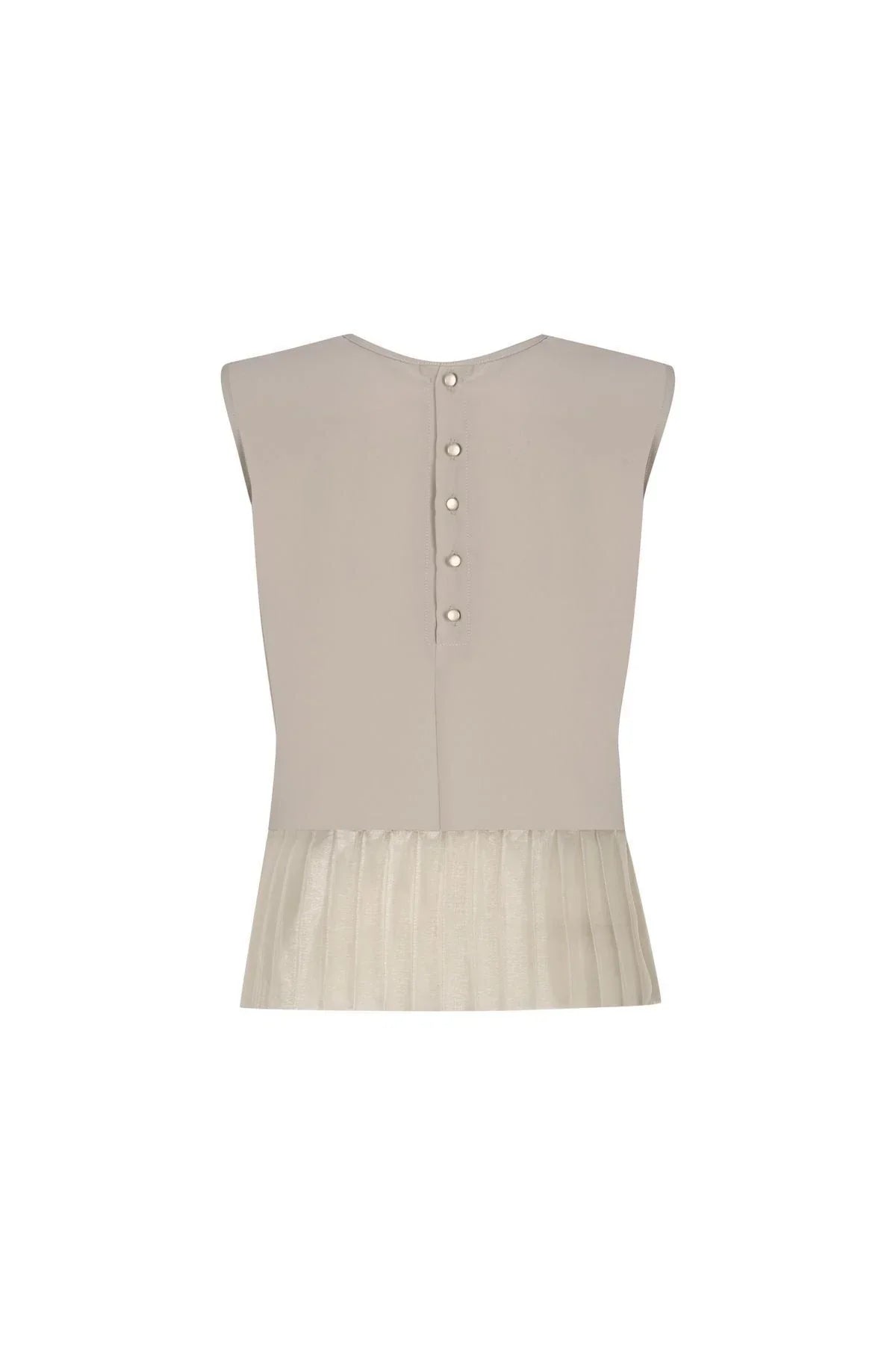 FRN LINE – Beige Blouse with Pleated Tulle Hem and Back Button Closure for Women FRN1102
