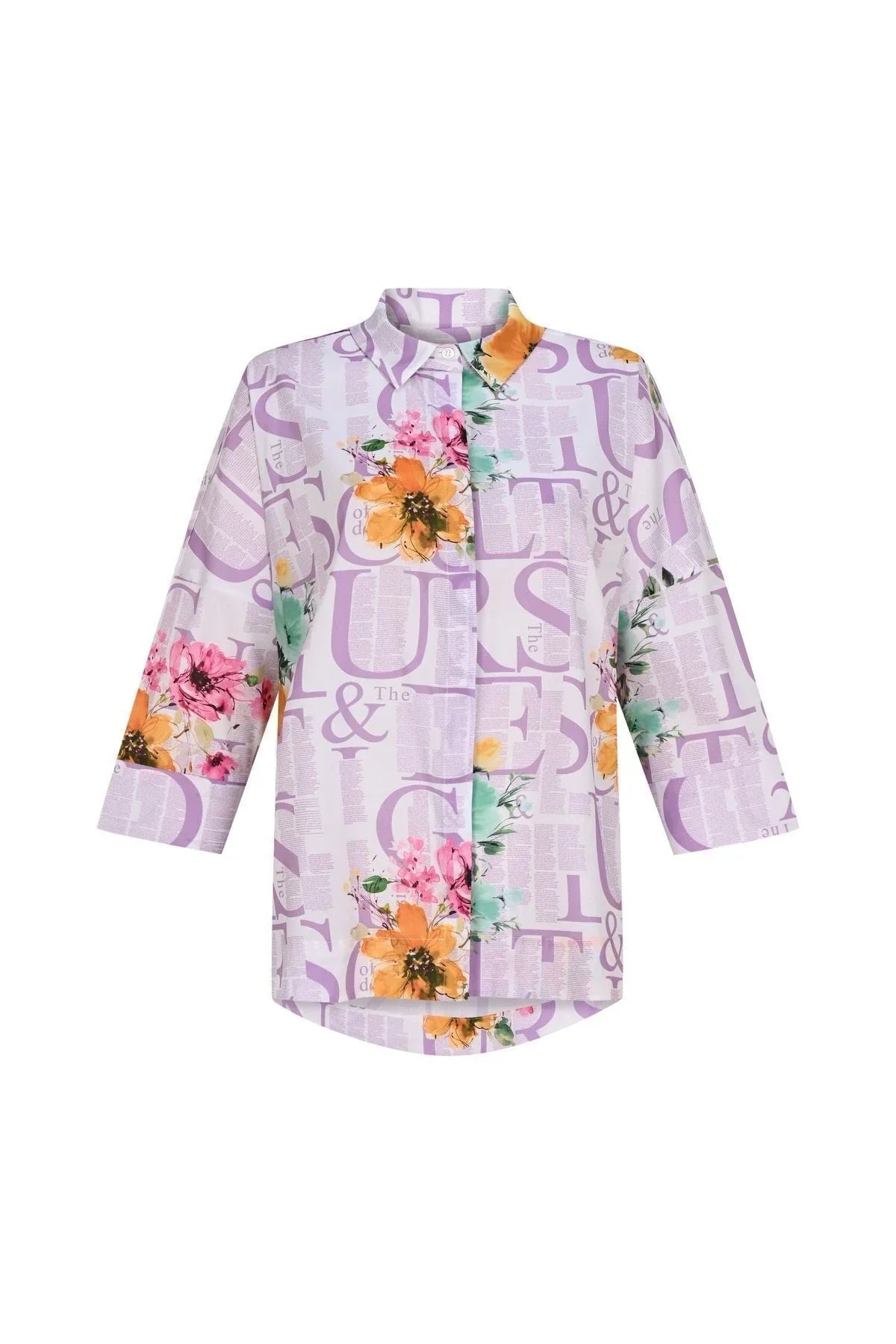 FRN LINE – Lilacc Typographic Floral Oversized Shirt for Women FRN10101