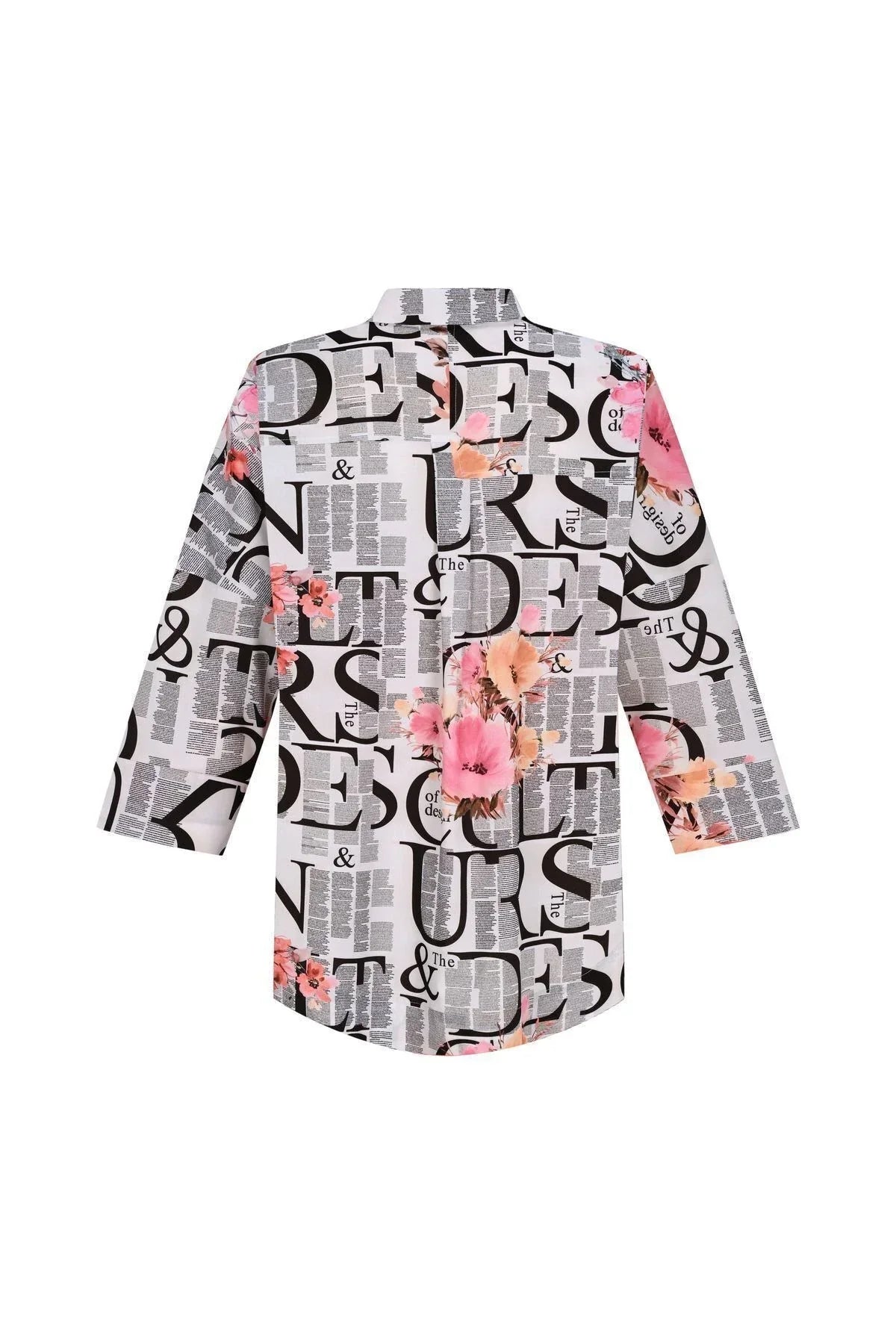 FRN LINE – White Typographic Floral Oversized Shirt for Women FRN10101