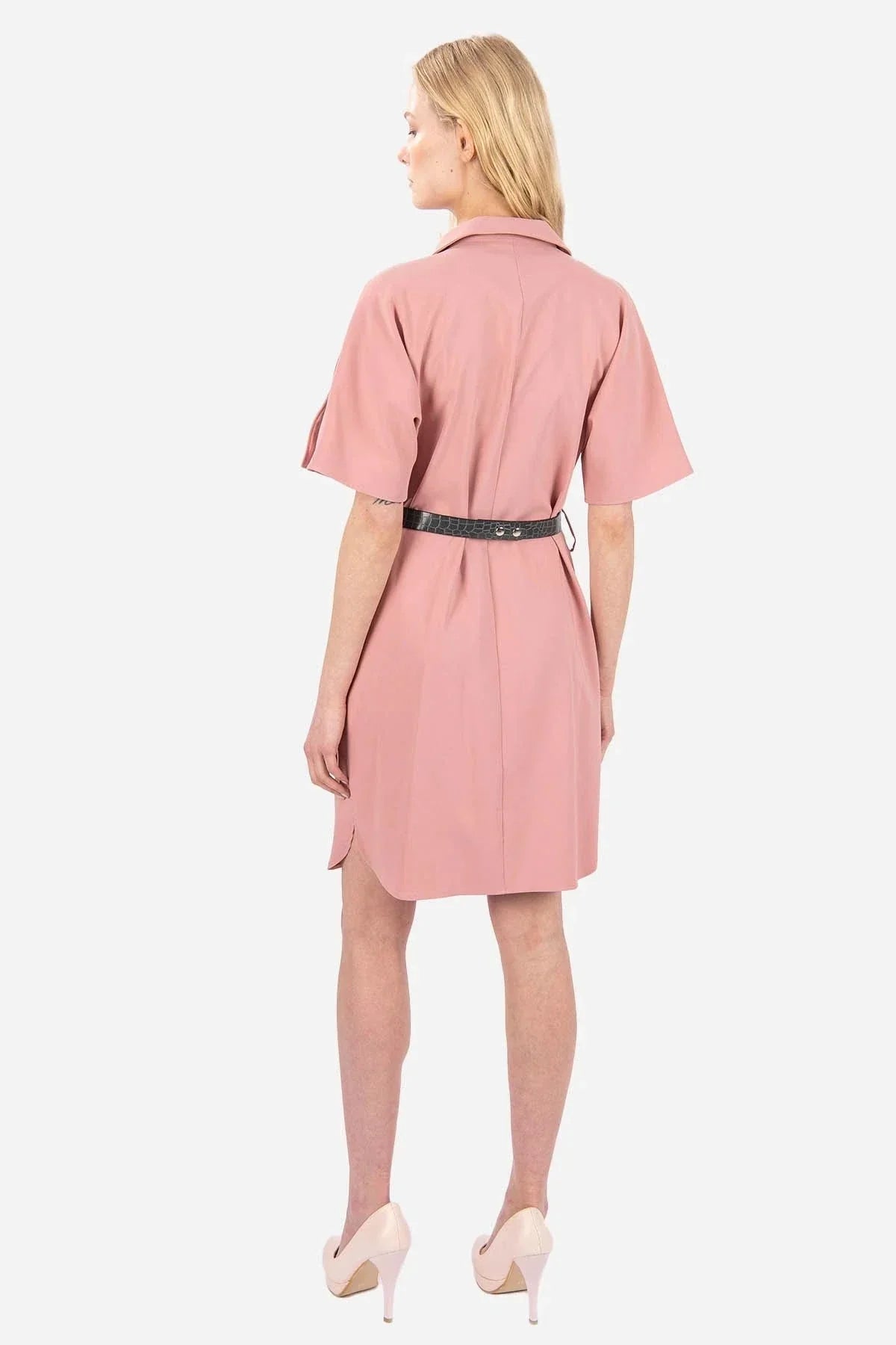 FRN LINE – Pink Double-Breasted Blazer Dress with Pocket Belt for Women FRN3022