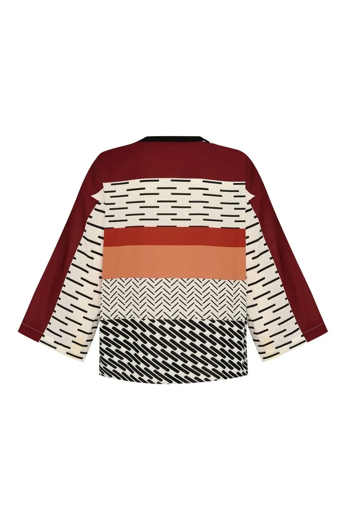 FRN LINE – Red Patterned V-Neck Wide Sleeve Blouse for Women FRN1103