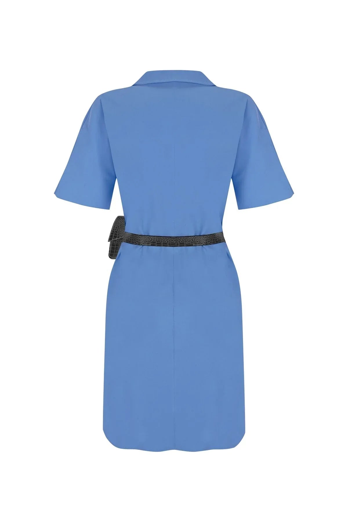 FRN LINE – Blue Double-Breasted Blazer Dress with Pocket Belt for Women FRN3022