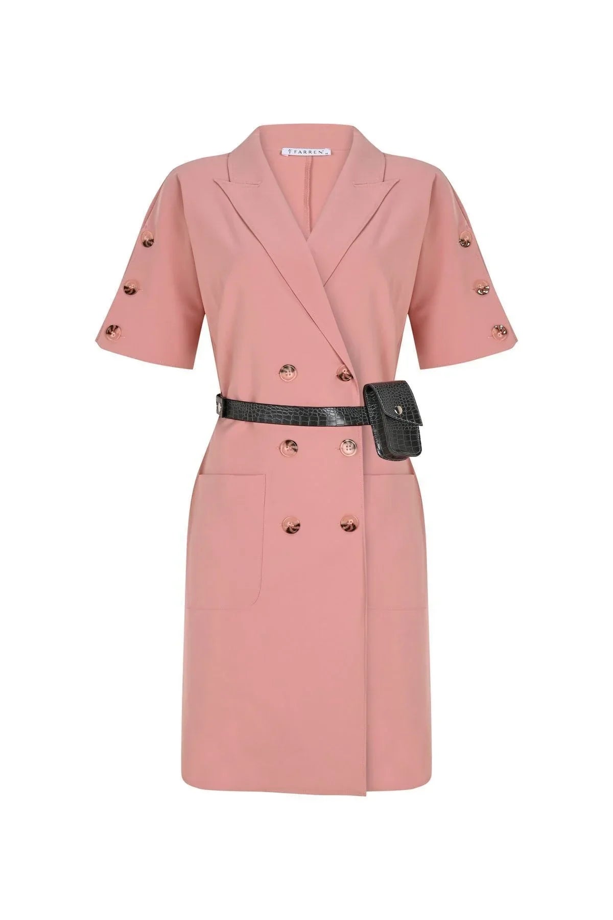 FRN LINE – Pink Double-Breasted Blazer Dress with Pocket Belt for Women FRN3022