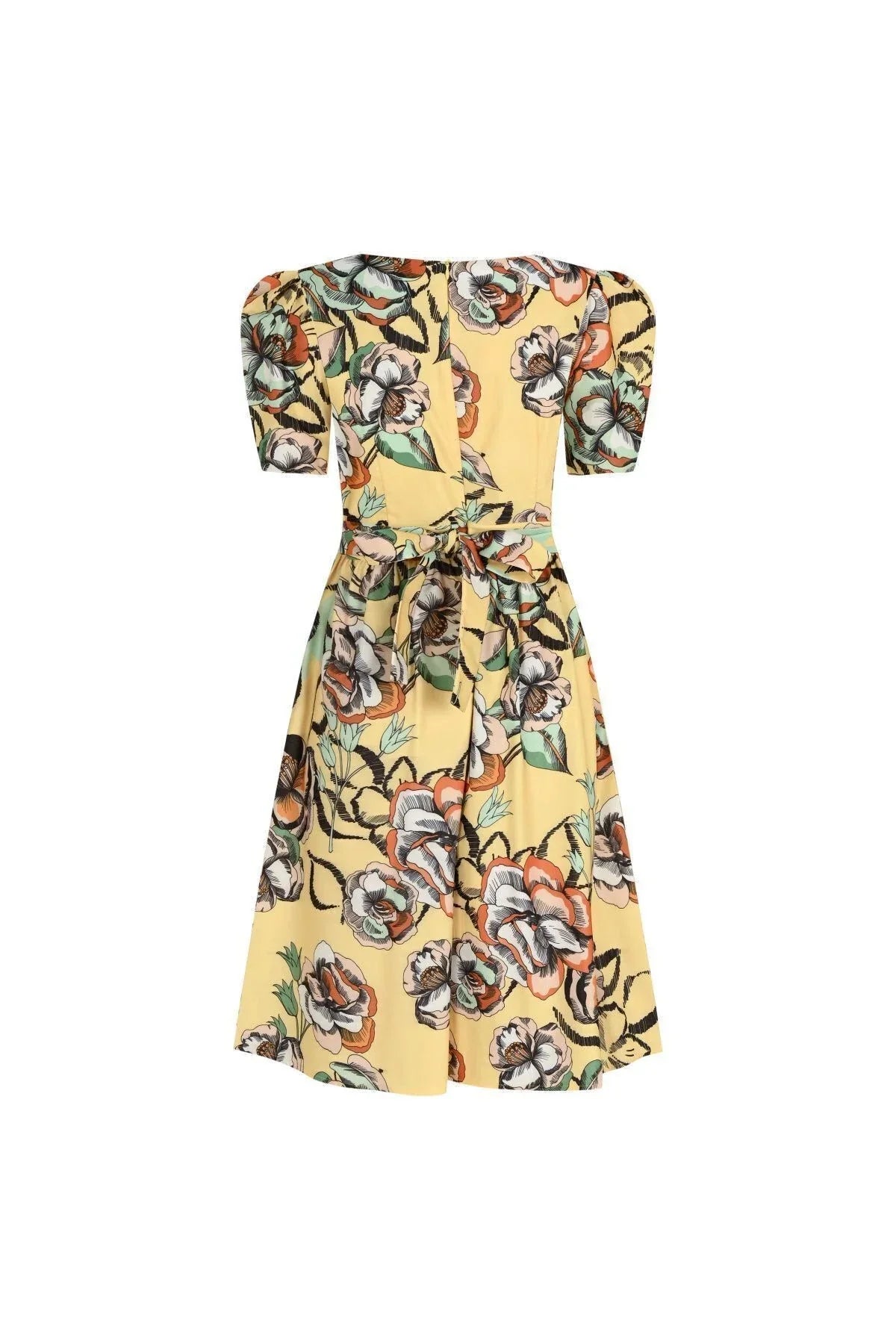 FRN LINE – Yellow Floral Elastic-Waist Dress for Women