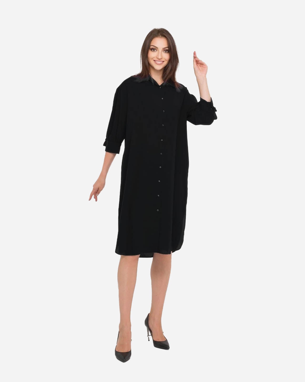 FRN LINE – Black Relaxed-Fit Shirt Dress for Women