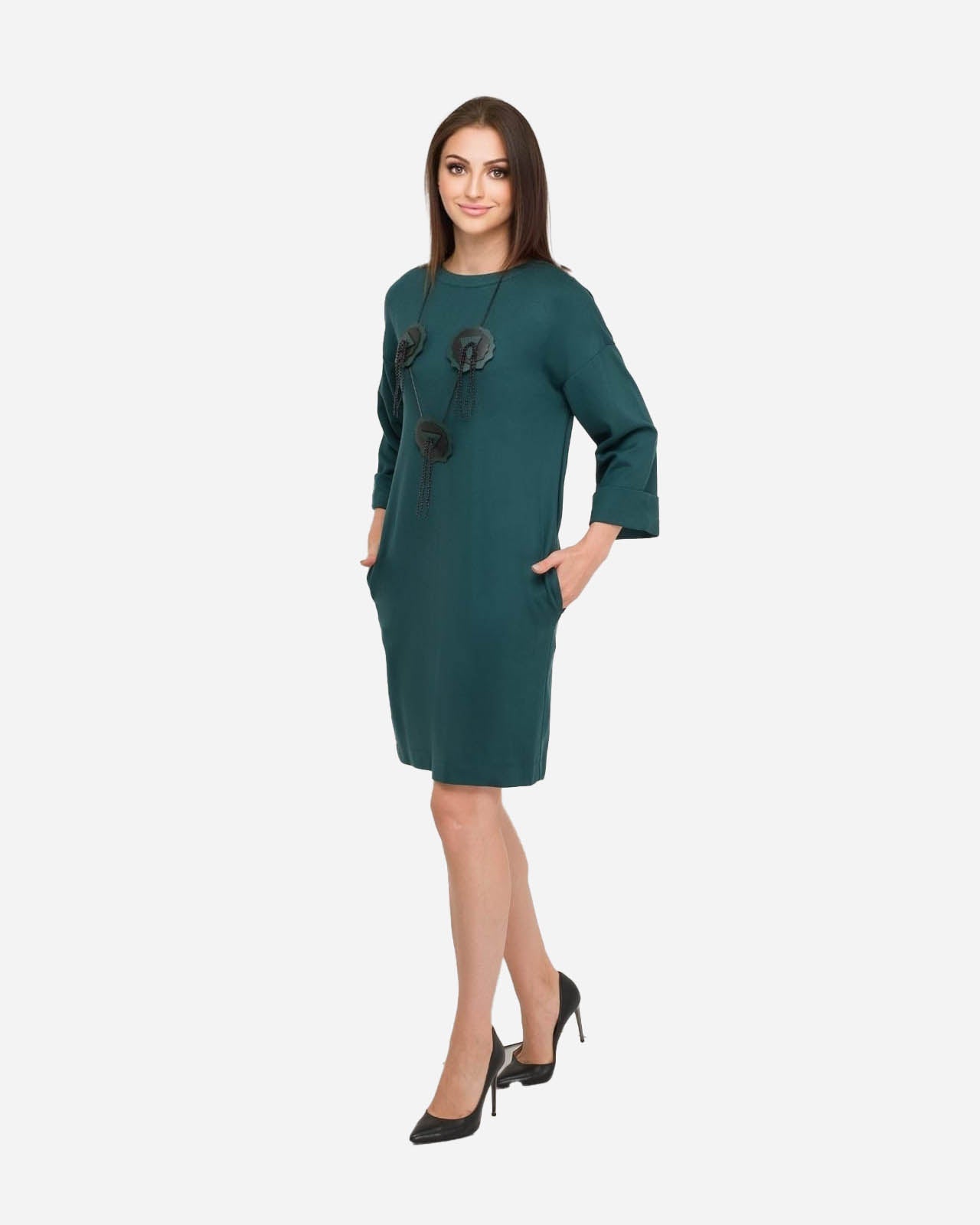 FRN LINE – Green Embellished Knit Dress with Appliqué for Women FRN3105