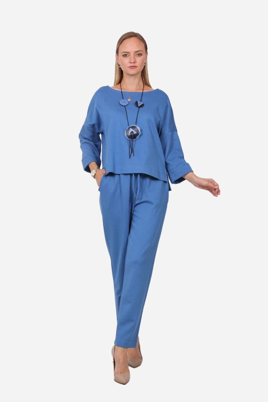 FRN LINE – Blue Relaxed Double Cuff Knitwear Set for Women FRN6102