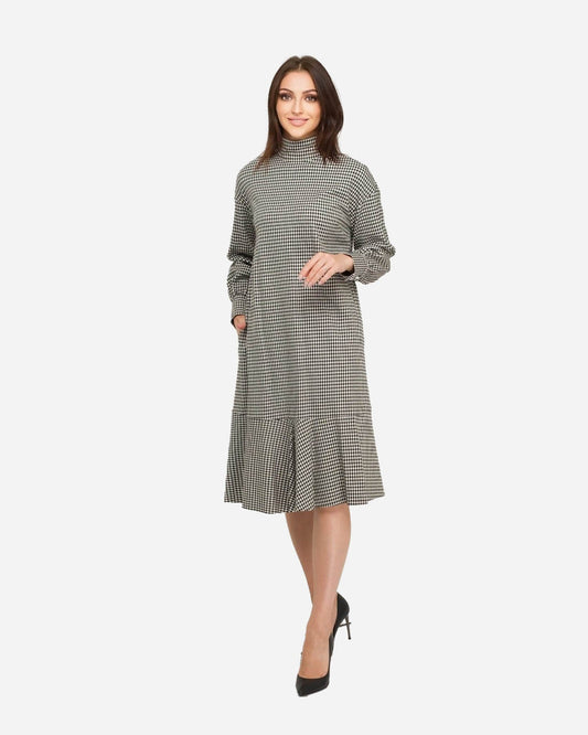 FRN LINE – Black Draped Relaxed-Fit Dress for Women