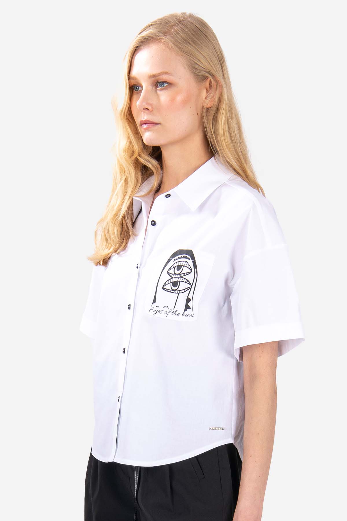 FRN LINE – Black Abstract Print Short Sleeve Shirt for Women FRN6003