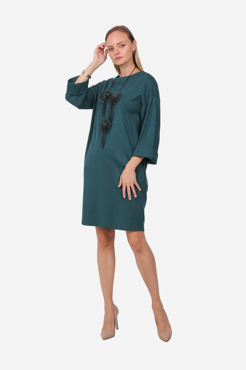 FRN LINE – Green Embellished Knit Dress with Appliqué for Women FRN3105