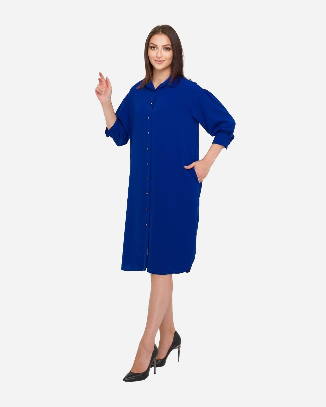 FRN LINE – Cobalt Blue Relaxed-Fit Shirt Dress for Women