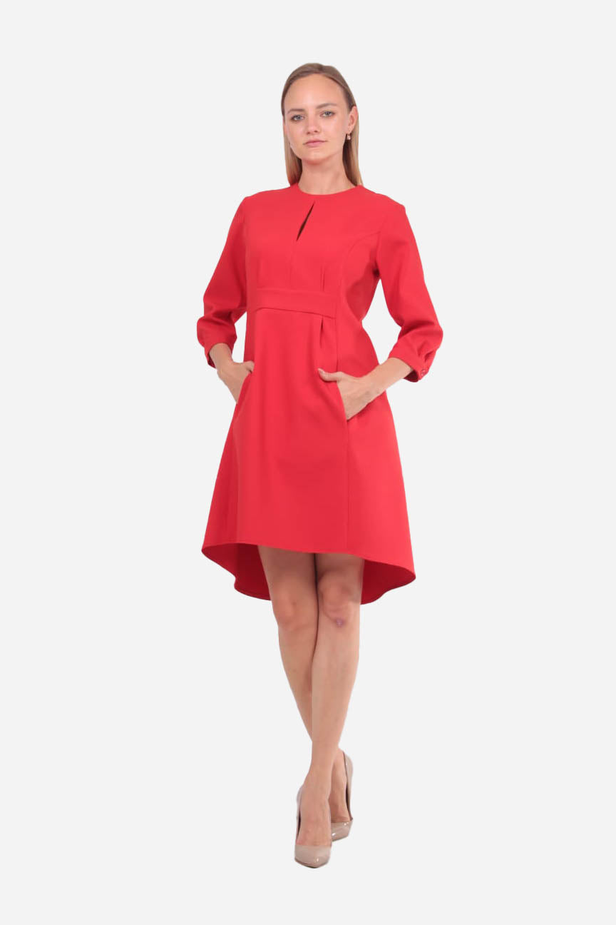 FRN LINE – Red Modern-Fit Dress with Pockets for Women