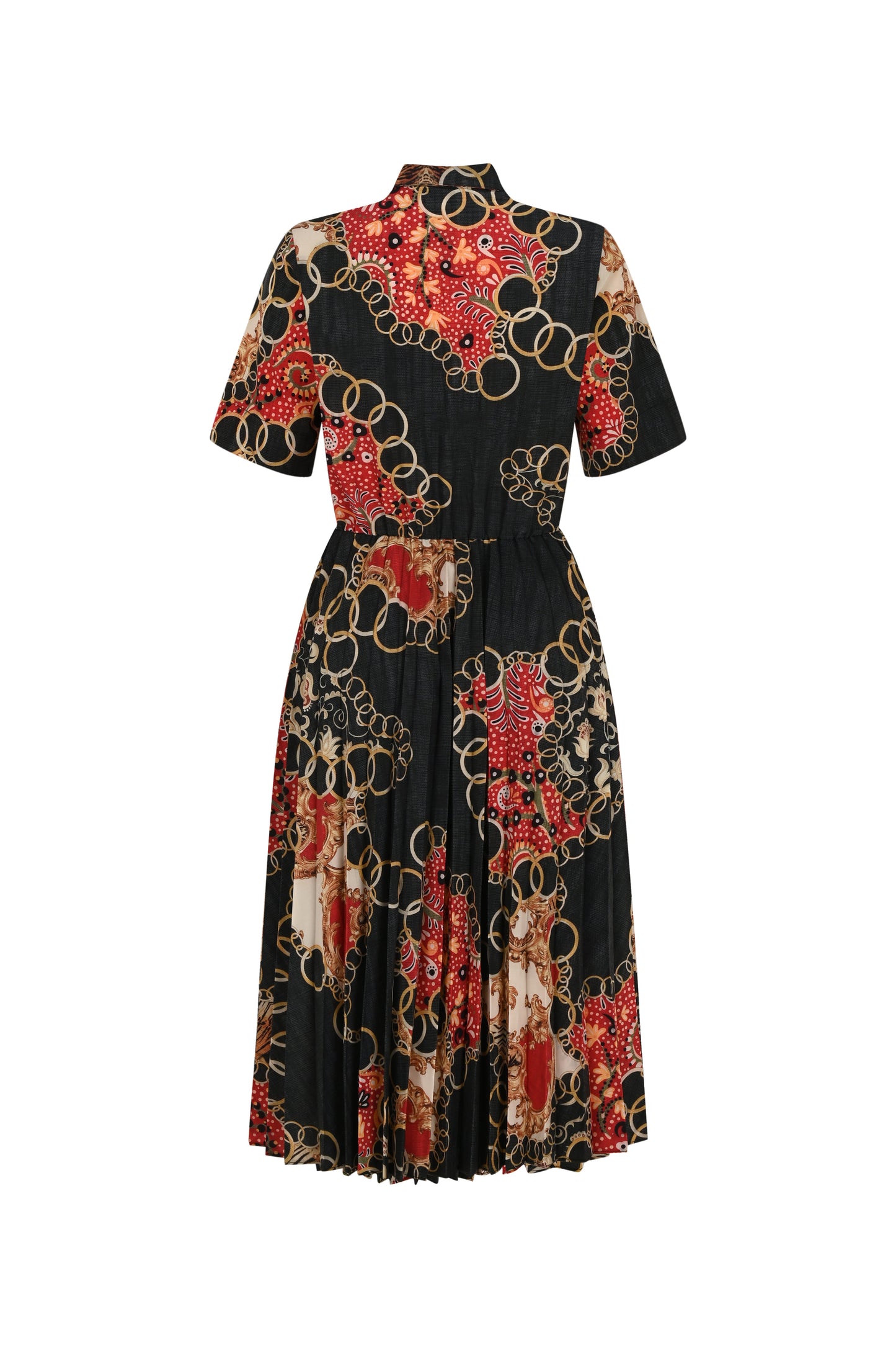 FRN LINE – Black Printed Pleated Shirt Dress for Women FRN3005