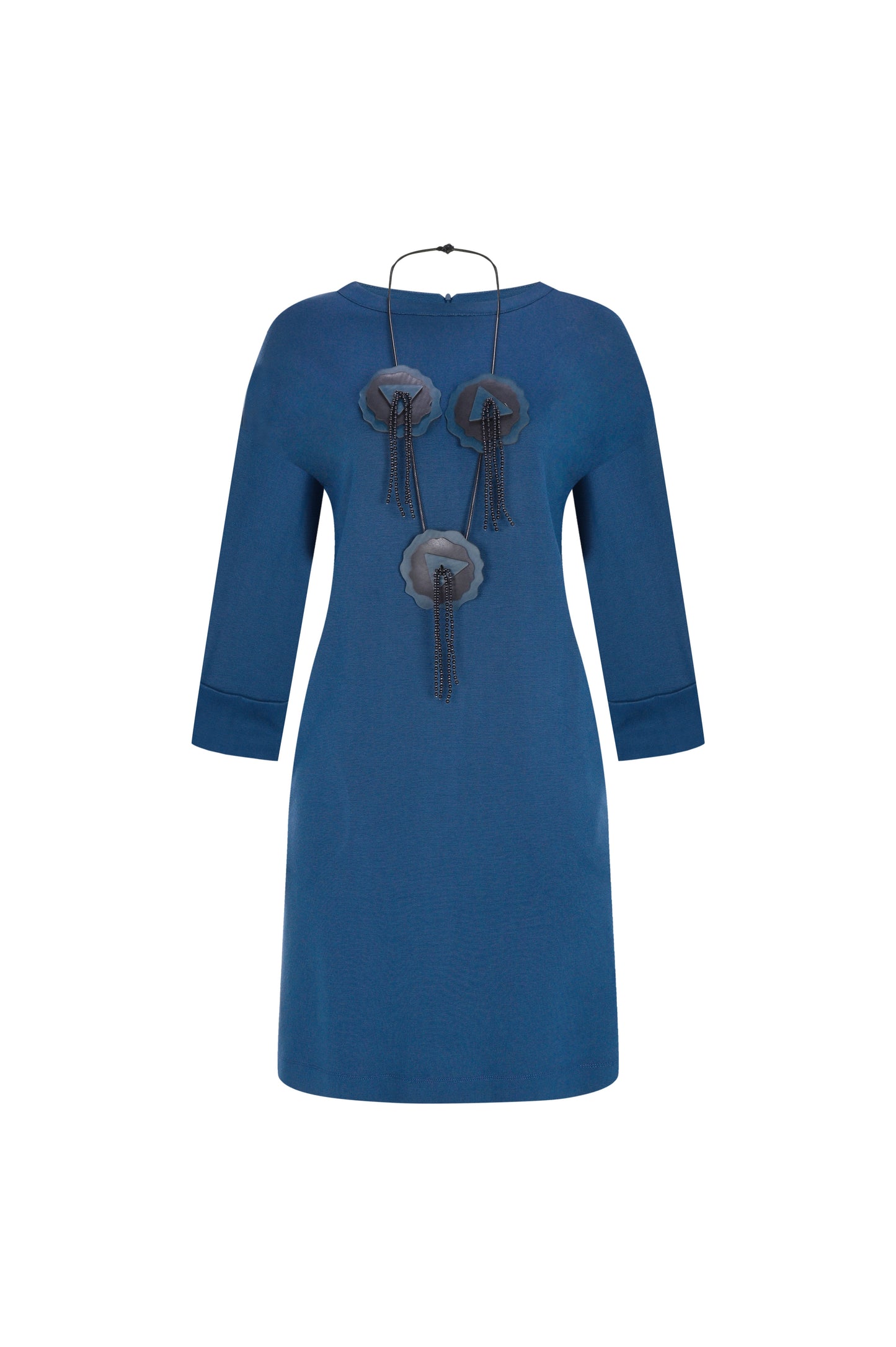 FRN LINE – Blue Embellished Knit Dress with Appliqué for Women FRN3105