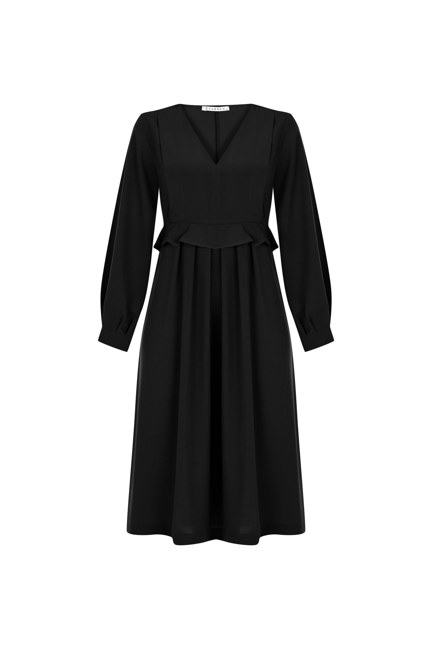 FRN LINE – Black Ruffle Detail Midi Dress