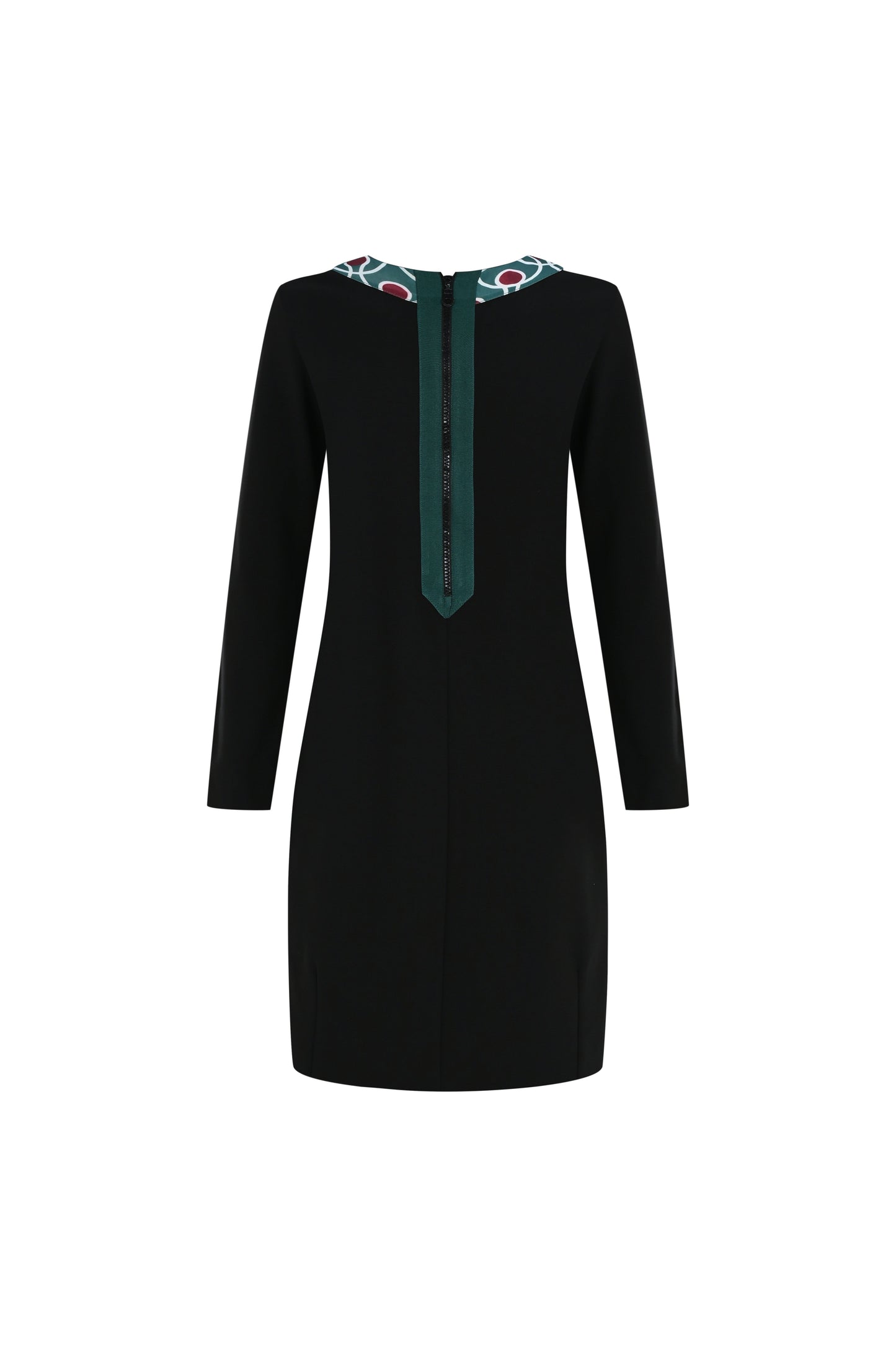FRN LINE – Black Knit Dress with Patterned Collar Detail for Women FRN3110