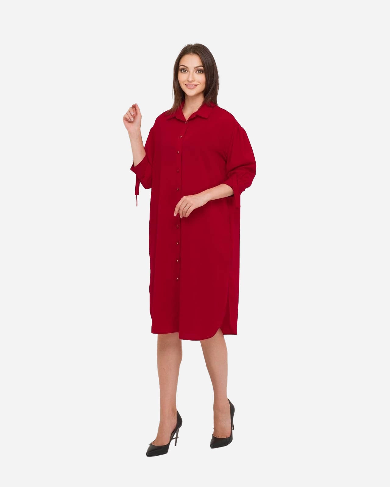 FRN LINE – Burgundy Relaxed-Fit Shirt Dress for Women