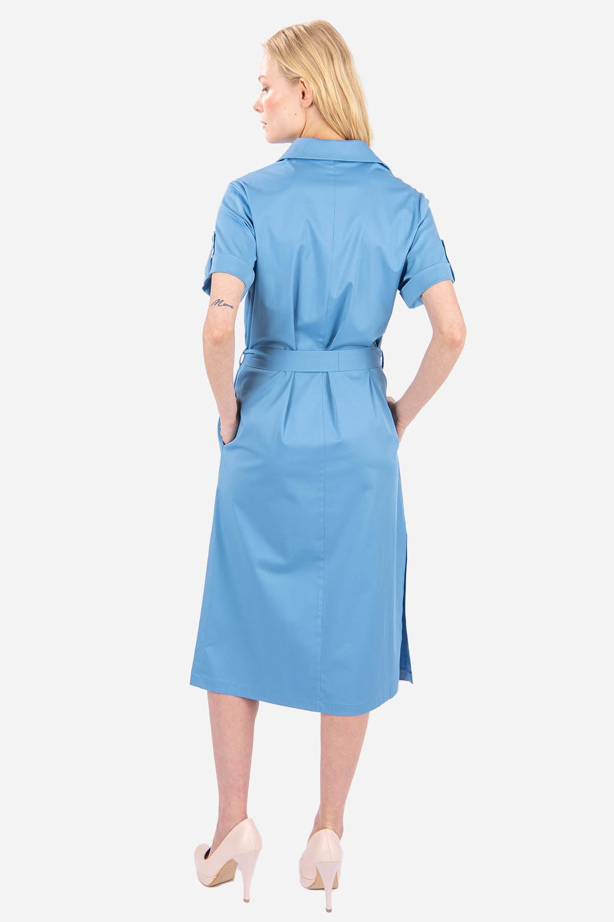 FRN LINE – Blue Floral Print Shirt Dress for Women