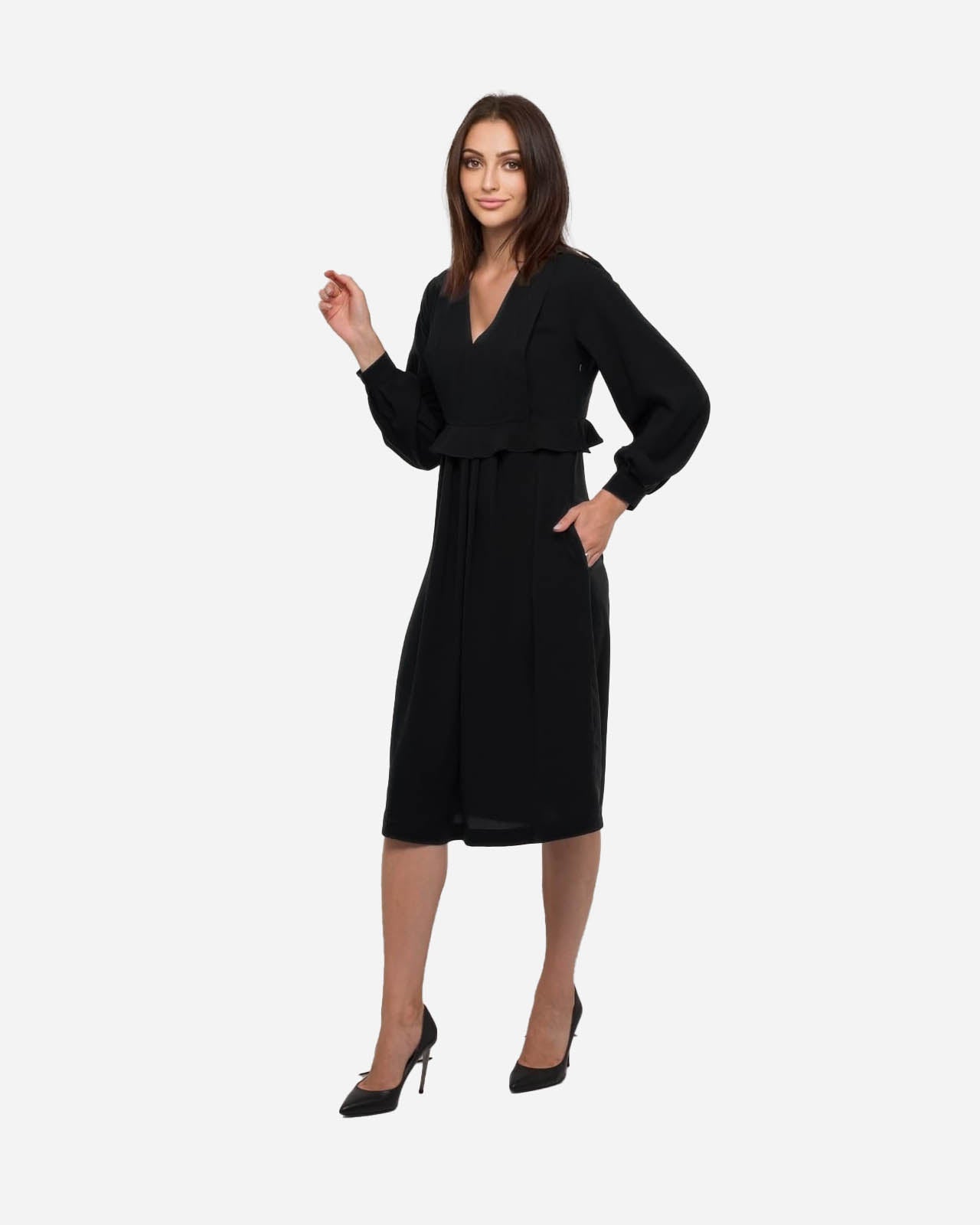 FRN LINE – Black Ruffle Detail Midi Dress