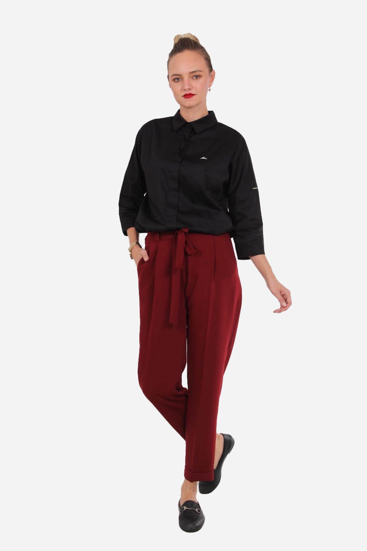 FRN LINE – Black Cotton Poplin Shirt with 3/4 Sleeves for Women FRN1100