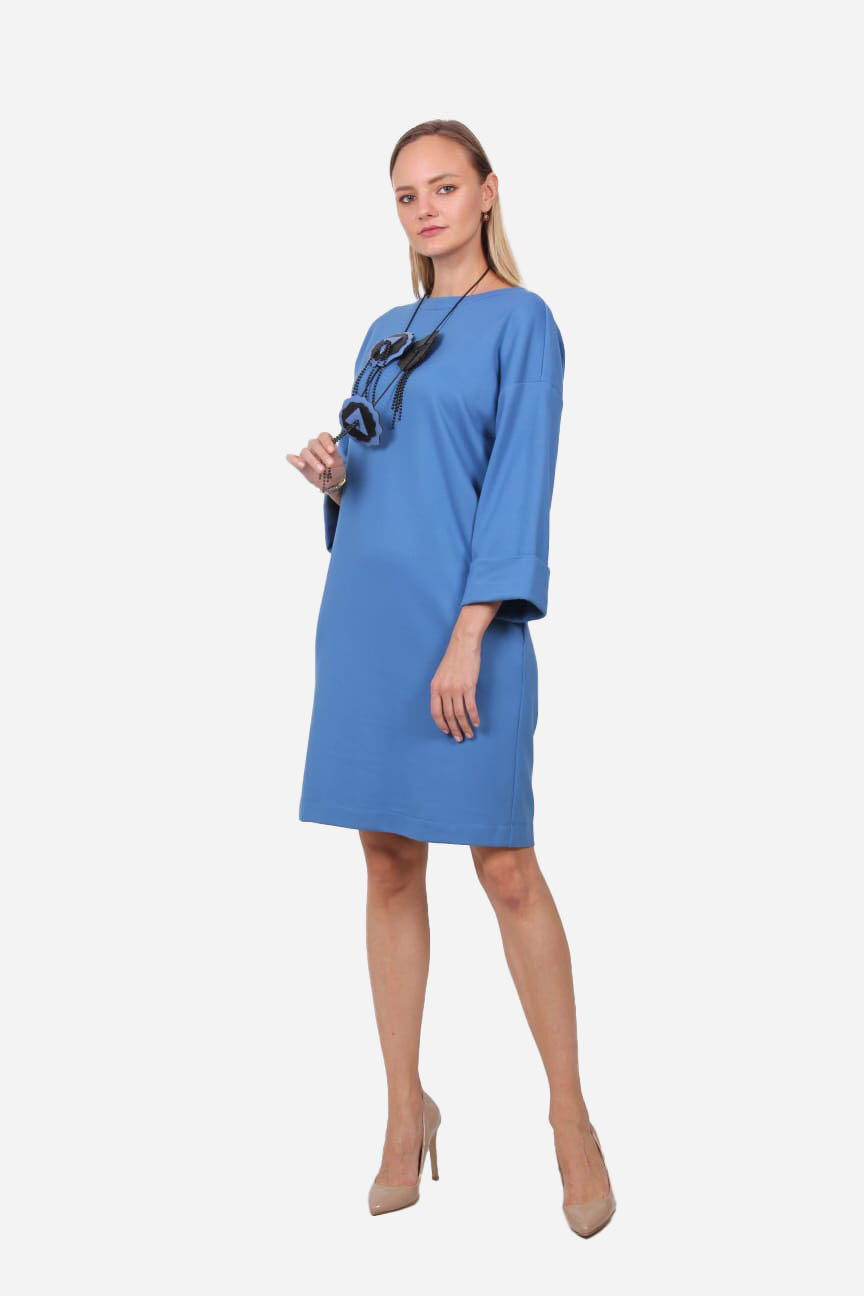 FRN LINE – Blue Embellished Knit Dress with Appliqué for Women FRN3105