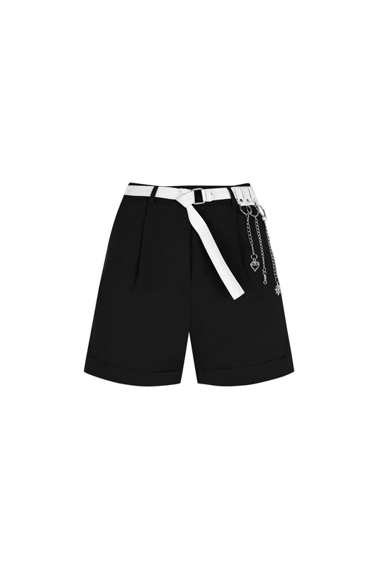 FRN LINE – Black Shorts with Chain Belt Detail